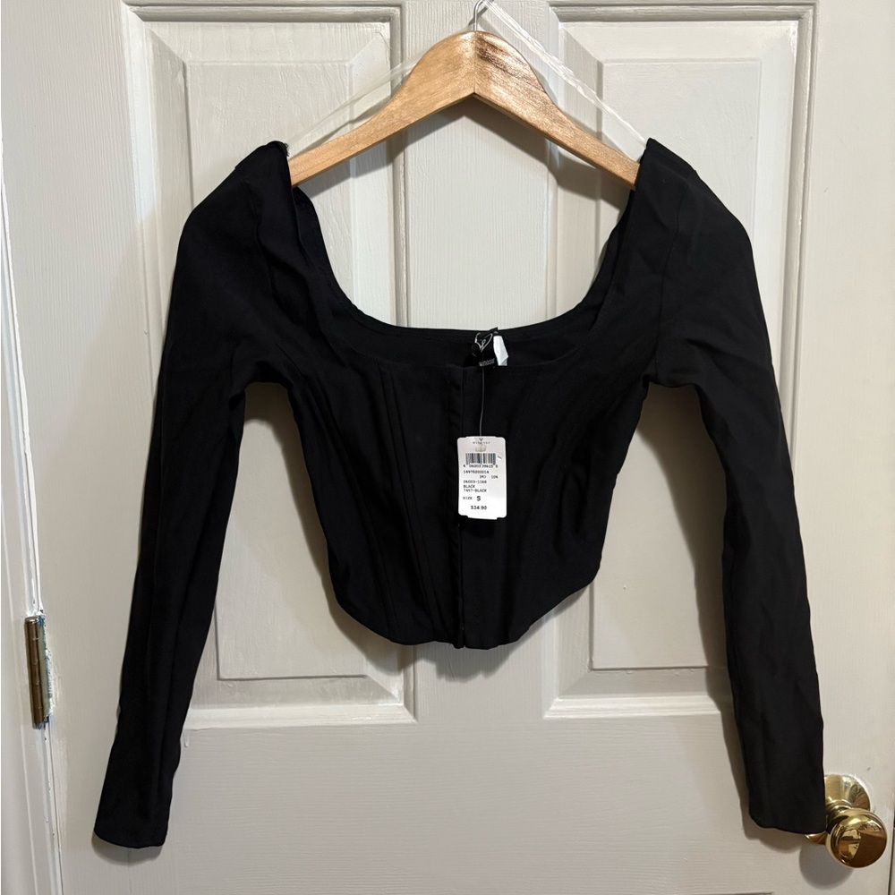 Black corset long sleeve crop top